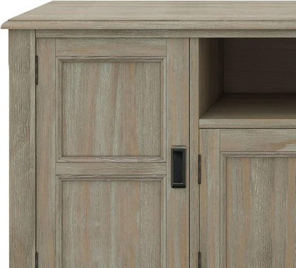 SIMPLIHOME Burlington SOLID WOOD 72 inch Wide Transitional TV Media Stand in Distressed Grey For TVs up to 80 inches for the Living Room and Entertainment Center