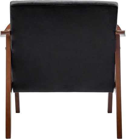 Container Furniture Direct Accent Chair with Velvet Upholstery and Solid Wood Frame, Classic Mid-Century Modern Living Room Furniture for Extra Seating, Black