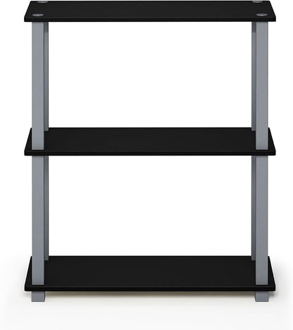 Furinno Turn-S-Tube 3-Tier Compact Multipurpose Shelf Display Rack with Square Tube, Black/Grey