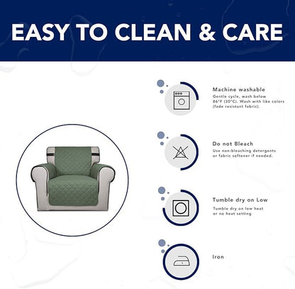 PureFit Reversible Sofa Cover Water Resistant Loveseat Couch Cover, Machine Washable Furniture Cover with Non-Slip Foam and Adjustable Strap for Dogs, Pets (Loveseat, Grayish Green/Ivory)