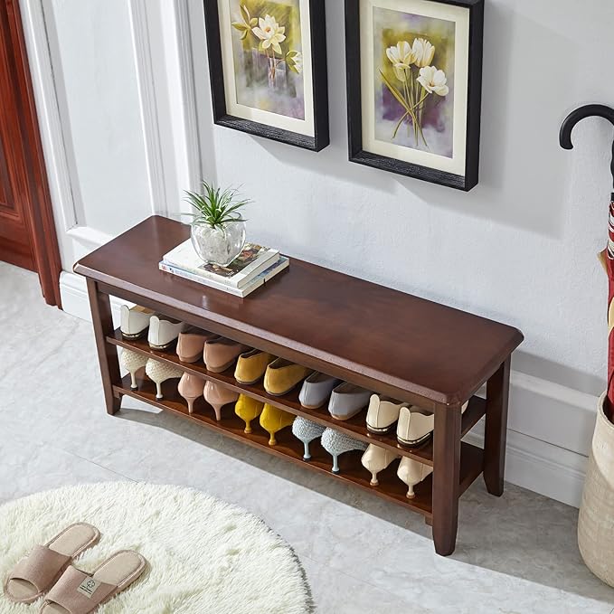 LEILISI Shoe Bench, Solid Wood Shoe Rack Bench Simple Style Shoe Storage Bench for Entryway Hallway Living Room and Corridor (39.4")