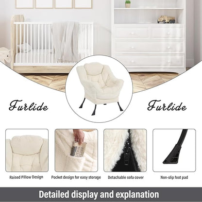 Lazy Chair with Ottoman, Modern Chair with Folding Footrest, Lounge Accent Chair, Comfortable Reading Chair for Bedroom, Study, Living Room, Courtyard (Plush Beige)