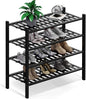 Haddockway 4 Tier Bamboo Shoe Rack Storage Organizer, Multifunctional Free Standing Stackable Shoe Shelf with Grid Panel for Closet,Hallway,Entryway,Small Space 27"x11"x26" (Black, 4 Tier)