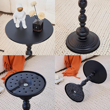 Chic Vintage Round Side Table with Elegant Roman Columns - Sturdy Metal Construction, Perfect for Coffee, End, Tea, or Leisure Use in Living Room or Bedroom Decor (Black and White 1 Pack)