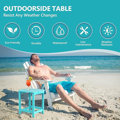 Hdpe Outdoor Adirondack Side Table, Wooden Textured, Set for Patio, Garden, Porch, Pool Composite Patio, Backyard, Bathroom and Indoor, Maintenance & Weather Resistant(Teak)