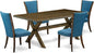 East West Furniture X777VE721-5 5 Piece Dining Table Set Includes a Rectangle Dining Room Table with X-Legs and 4 Blue Color Linen Fabric Parsons Chairs, 40x72 Inch, Multi-Color