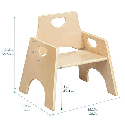 ECR4Kids Stackable Wooden Toddler Chair, 8in, Kids Furniture, Natural, 2-Pack