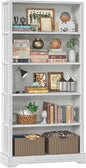 TVU 5-Shelf Wood Bookcase, 65 Inch Tall Bookshelf with Storage, Floor Standing Display Book Shelf，for Living Room Bedroom Study Office，Antique White