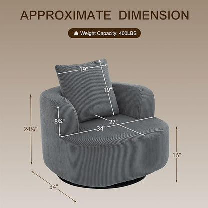 Furnimart 360° Swivel Barrel Accent Chair Set of 2, Round Upholstered Comfy Lounge Chair, Corduroy High-Resilienc Foam Single Sofa, No Assembly Wide Seat for Living Room, Bedroom, Apartment (Gray)