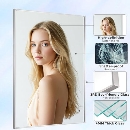 30x36 Inch Nickel Bathroom Mirror for Wall, Aluminum Frame Rectangle Rectangular Vanity Mirror, Modern Large for Bedroom, Living Room, Horizontal or Vertical