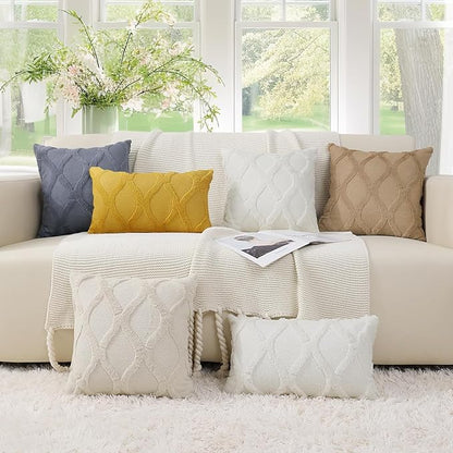 decorUhome Throw Pillow Covers 22x22 Inch Set of 2, Soft Plush Faux Fur Wool Light Pink Couch Pillow Covers, Decorative Neutral Pillow Cases for Bed Sofa Living Room Home Decor