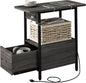 LIDYUK End Table with Charging Station, Narrow Side Table with Drawer and USB Ports & Power Outlets, Nightstand Bedside Tables for Small Spaces, Bedroom, Living Room, Dark Grey