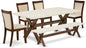 East West Furniture X727MZN32-6 6 Piece Kitchen Table Set Contains a Rectangle Dining Table with X-Legs and 4 Light Beige Linen Fabric Parson Chairs with a Bench, 40x72 Inch, Multi-Color