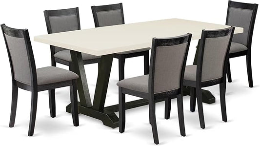 East West Furniture V627MZ650-7 7 Piece Dining Table Set Consist of a Rectangle Kitchen Table with V-Legs and 6 Dark Gotham Grey Linen Fabric Parson Chairs, 40x72 Inch, Multi-Color