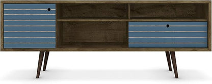 Manhattan Comfort Liberty Mid Century Modern TV Stand for Televisions up to 65 Inches, Bedroom and Living Room Entertainment Center with Storage, Shelves, and Cabinet, 71" Wide, Rustic Brown/Aqua