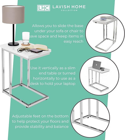 Lavish Home C-Shaped Side Tables Set of 2 – Modern Sofa End Tables or Bedside Nightstands – Space-Saving Laptop Tray Tables for Small Spaces (White)