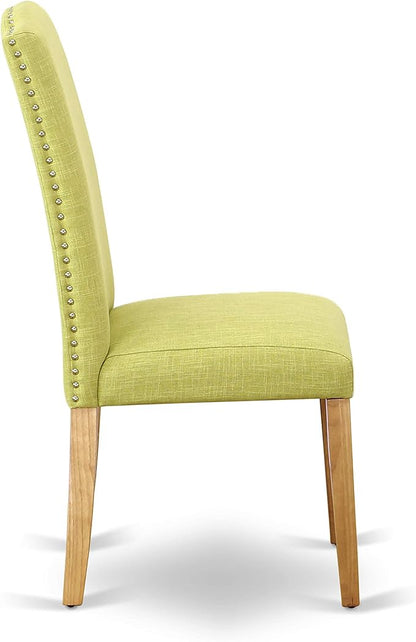 East West Furniture NDEN3-OAK-07 3 Piece Dinette Set for Small Spaces Contains a Rectangle Dining Table with Dropleaf and 2 Limelight Linen Fabric Parson Chairs, 30x48 Inch, Oak