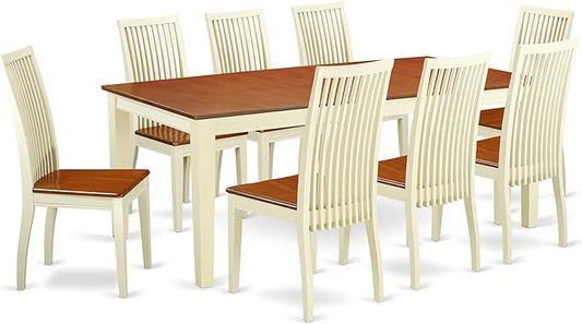 East West Furniture QUIP9-BMK-W 9 Piece Dining Room Table Set Includes a Rectangle Kitchen Table with Butterfly Leaf and 8 Dining Chairs, 40x78 Inch, Buttermilk & Cherry
