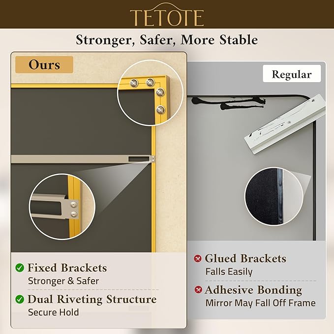 TETOTE Brushed Gold Frame Mirror for Bathroom Wall 42" x 36" Brushed Brass Beveled Rectangle Bathroom Vanity Mirror for Over Sink, Bedroom, Entryway, Living Room, Tempered Glass, Stronger Frame