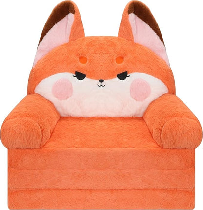 MONKISS Kids Couch, Comfy Toddler Chair, 2 in 1 Fold Out Kids Sofa to Lounger, Baby Sleeper Chair, Toddler Furniture, Birthday Gifts for Boys and Girls, 1~4 Years Old, Cute Fox