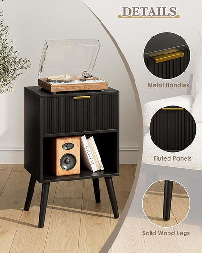 Nightstand, Small Side Table, Bedside Table with Drawer, Modern Night Stand, End Table for Bedroom, Living Room (Black Stripe)
