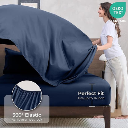 HEVUMYI Navy Blue Twin Comforter Set - 5-Piece All Season Bed in a Bag Twin, Ultra Soft Bedding Set with Comforter, Flat Sheet, Fitted Sheet, Pillowcases, Pillow Shams, Navy Blue