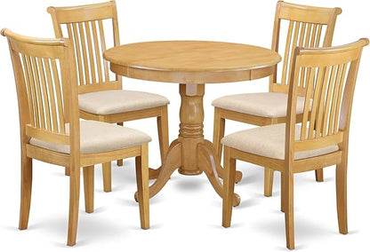 East West Furniture ANPO5-OAK-C 5 Piece Modern Dining Table Set Includes a Round Kitchen Table with Pedestal and 4 Linen Fabric Dining Room Chairs, 36x36 Inch, Oak