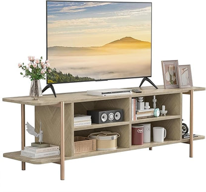 Giluta TV Stand for TV up to 75 Inch, Wood TV Cabinet with Open Storage, Entertainment Center TV Console Table, Coffee Table for Living Room (Light Oak)