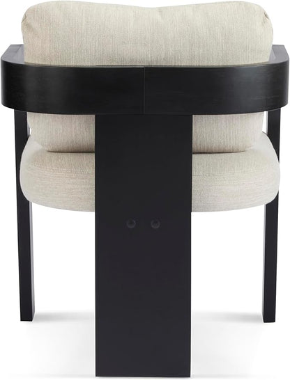 Christopher Knight Home Yorick Modern Dining Chair Set of 2 with Cushion, Solid Wood Dining Room Armchair Set, Curved Backrest Kitchen Side Chair, Living Room Comfy Extra Seat, Black+Beige