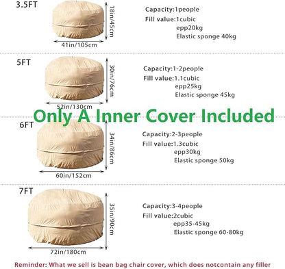 Reusable Beanbag Chair Inner Lining Cover for Pack Bean Filler EPP EPS Shredded Memory Foam and Wash Needs, 3.5 FT