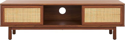 SAFAVIEH Aino TV Stand for up to 60" Flatscreen – Walnut Brown, 2 Sliding Doors with Interior Storage, 1 Open Shelf, Entertainment Media Console (MED9619A)