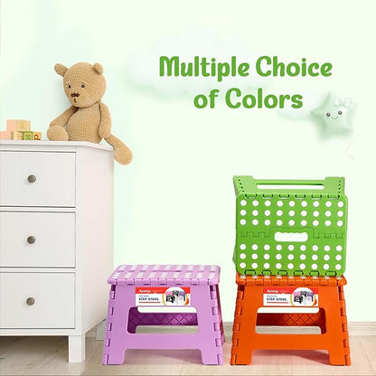 ACSTEP 9 Inch Folding Step Stool 300 LB Capacity Plastic Foldable Step Stools for Kids and Adults, Folding Stool Suitable for Kitchen, Stepping Stool with Handle Green Small Step Stool 1PC