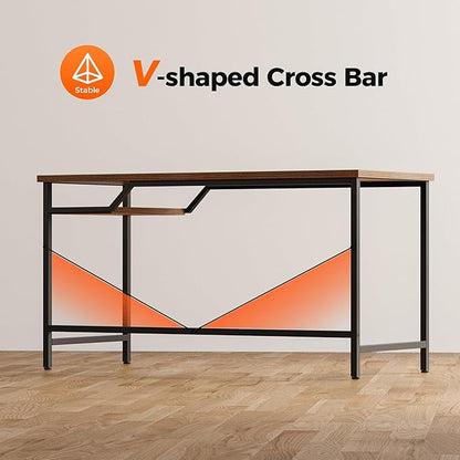 Computer Desk 55 X 24 inch, Gaming Desk for Small Spaces, Modern Simple Style Table for Home Office, Study Student Writing Table (Shelf, Dark Brown, 55 inch)