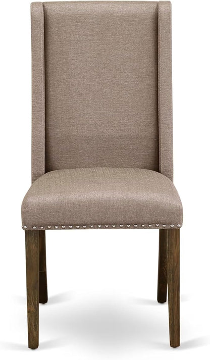 East West Furniture V777FL716-9 9 Piece Dining Table Set Includes a Rectangle Kitchen Table with V-Legs and 8 Dark Khaki Linen Fabric Upholstered Chairs, 40x72 Inch, Multi-Color