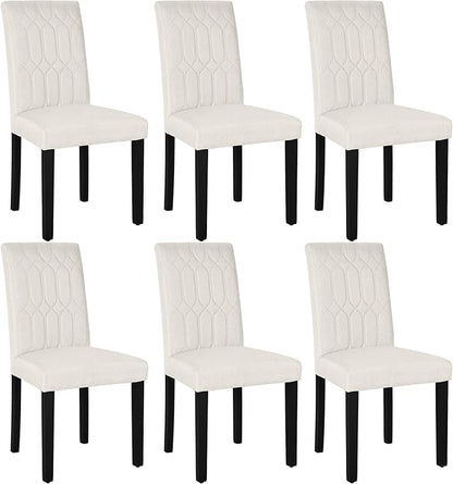 VECELO Upholstered Dining Chairs Set of 6, Modern Accent Parsons with Comfort Seat, Solid Wood Legs w/Rubber Footpads, for Living Room Kitchen, Beige