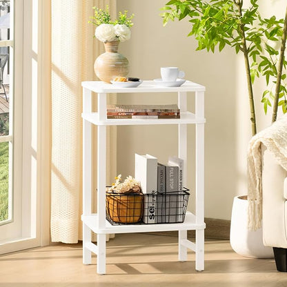 28in Tall Side Table Set of 2, 3-Tier Small Narrow End Table for Couch, Skinny Nightstand for Small Space, Farmhouse Slim Night Stand with Storage, Wooden Frame Thin Bedside Table, White