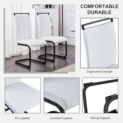 Modern Dining Chairs Set of 4,High Back Kitchen Chairs,Side Room Chair with Black Powder Coating Metal Legs,Easy to Clean Upholstered Dining Chairs,Ideal for Living Room(White Chairs)