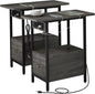 LIDYUK End Table with Charging Station, Narrow Side Table with Drawer and USB Ports & Power Outlets, Nightstand Bedside Tables for Small Spaces, Bedroom, Living Room, Dark Grey, Set of 2