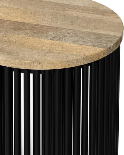SIMPLIHOME Demy 20 inch Wide Tall Side Table in Natural Solid Mango Wood/Black Metal, Slim Round Accent Table for Living Room, Bedroom, or Entryway, Industrial Style Assembled