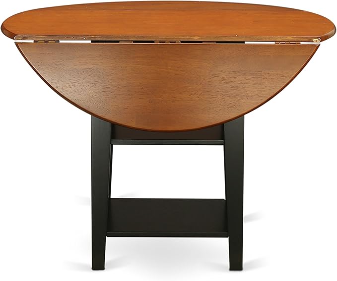 East West Furniture SUAN3-BCH-W 3 Piece Dining Room Table Set Contains a Round Dining Table with Dropleaf & Shelves and 2 Wood Seat Chairs, 42x42 Inch, Black & Cherry
