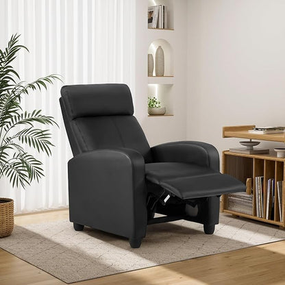 BestMassage | Recliner Chair | No Massage Function | Leather Black | with Lumbar Support, Adjustable Push Back, Wide Armrests, Footrest & Padded Seat | Easy Assembly | for Living Room, Home Theatre