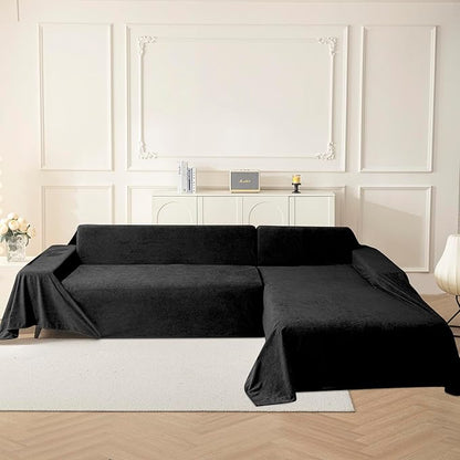 MYSKY HOME Black Couch Covers for Sectional Sofa, Love Seat Covers, Couch Covers for Dogs Washable Couch Cover Banket Modern Sofa Slipcovers, Super Soft Sofa Towel for Kids, Pets, 71" x 102"