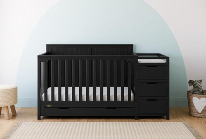 Graco Hadley All-in-One Convertible Crib & Changer (Black) – GREENGUARD Gold Certified, Fits Standard Crib Mattress, Converts to Toddler Bed and Full Bed, 4 Adjustable Mattress Heights