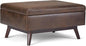 SIMPLIHOME Owen 34 inch Wide Mid Century Modern Rectangle Coffee Table Storage Ottoman in Distressed Chestnut Brown Vegan Faux Leather, Assembled, For the Living Room, Entryway and Family Room