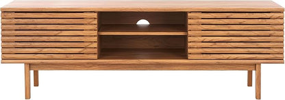 SAFAVIEH Aricia TV Stand for up to 65" Flatscreen – Oak Brown, 2 Sliding Doors with Interior Storage, 1 Open Shelf, Entertainment Media Console (MED9633D)