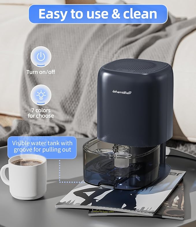 TABYIK Dehumidifier, 35 OZ Small Dehumidifiers for Room for Home, Quiet with Auto Shut Off, Dehumidifiers for Bedroom (280 sq. ft), Bathroom, RV, Closet,Blue