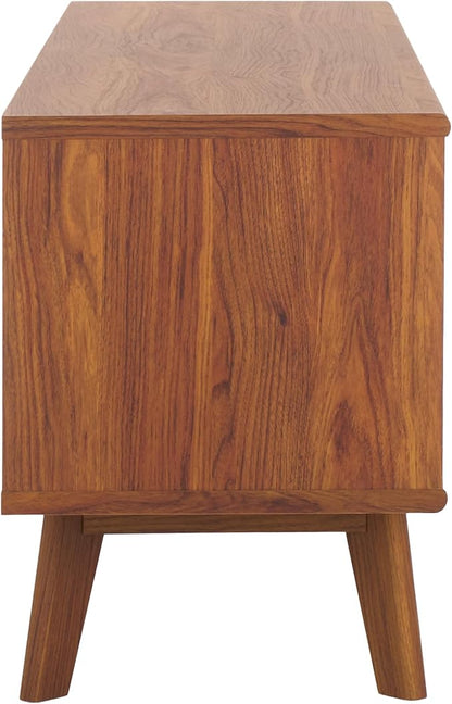 SAFAVIEH ESMA TV Stand for up to 65" Flatscreen – Walnut Brown, Sliding Doors with Interior Storage, Entertainment Media Console (MED9640A)