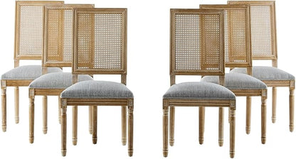 Merax Upholstered Solid Wood Dining Chairs Set of 6, French Country Style Accent Side Seating Furniture for Kitchen, Living Room, Wicker Back, Grayish Green