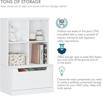 UTEX Kids Bookshelf and Toy Storage Organizer, Toddlers Bookcase with Cubbies, Adjustable Wood Shelf with Drawer for Bedroom, Playroom, Nursery, White