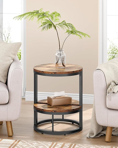 LITTLE TREE 2-Tier End Table Half Round with Storage Shelf, Small Side Table Space Saving Narrow Accent Table for Living Room Sofa Couch, Bedroom, Rustic Brown